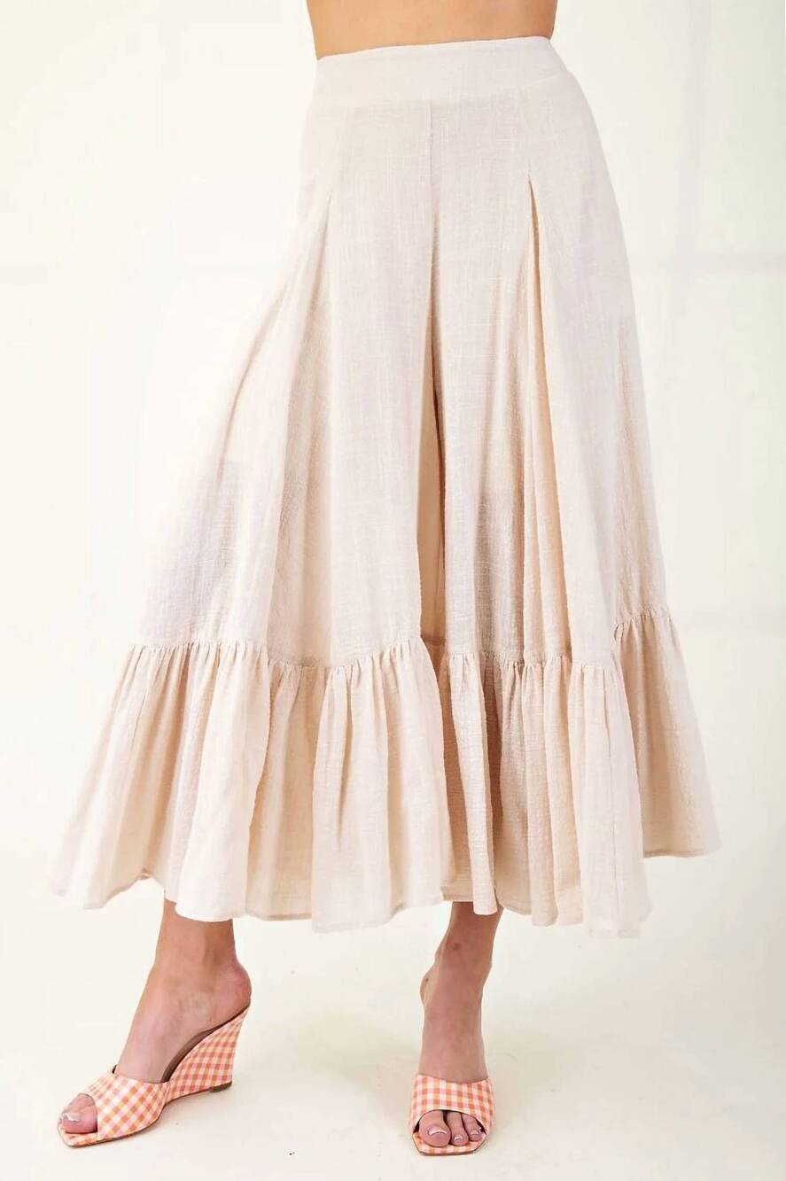 NEW EASEL ruffle rayon linen wide palazzo pants in oatmeal